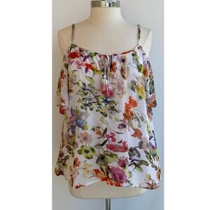 Anthropologie Love Sam Floral cold shoulder top blouse sz L
